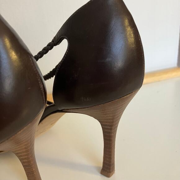 Vintage Manolo Blahnik brown braided leather strappy open toe stiletto heels - Picture 10 of 16
